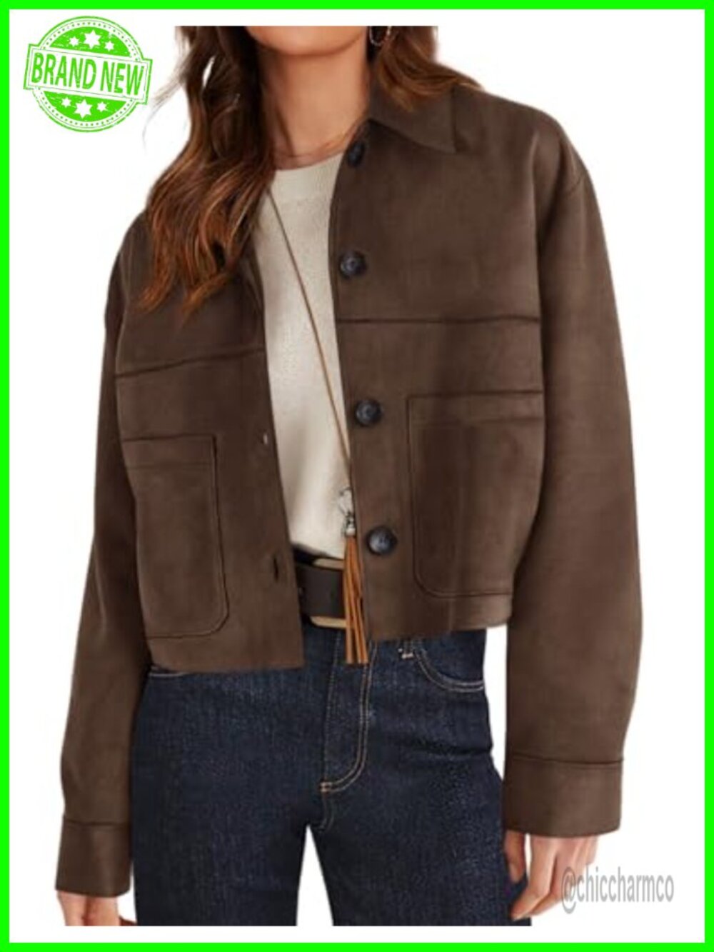 Faux Suede Shacket Jacket Lightweight Cropped Aviator Coat